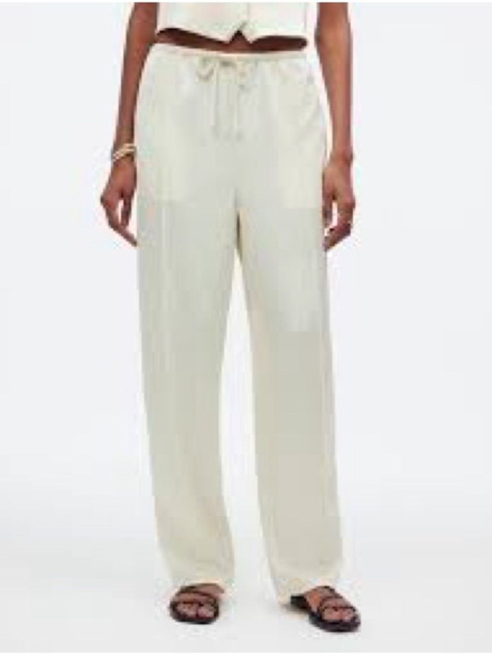 Pintucked Slim Pull On Pants in Satin